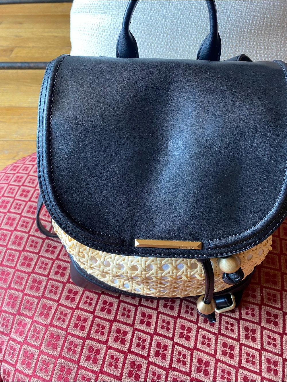 Aldo Black and Natural Woven Mini Backpack - Women Bags